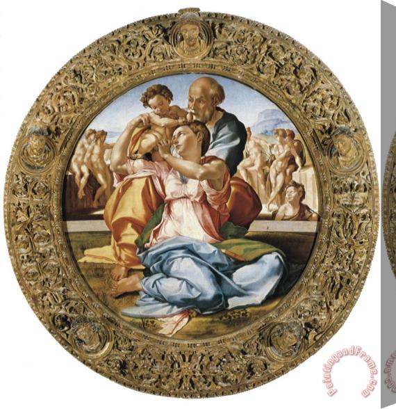 Michelangelo Buonarroti Michelangelo The Holy Family with St Stretched Canvas Painting / Canvas Art