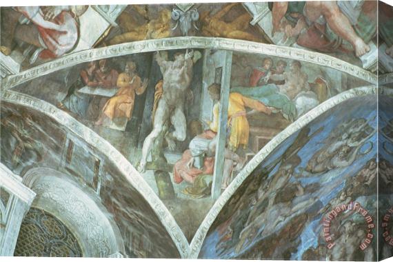 Michelangelo Buonarroti Sistine Chapel Ceiling Haman Spandrel Pre Restoration Stretched Canvas Print / Canvas Art