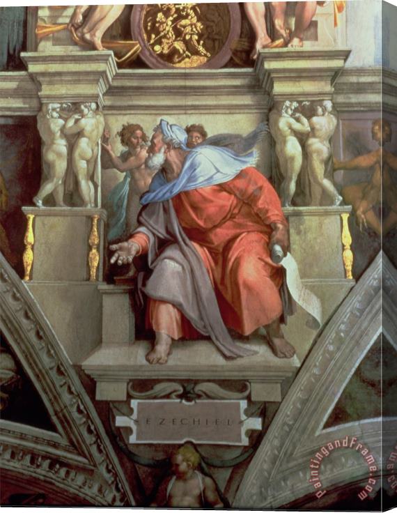 Michelangelo Buonarroti Sistine Chapel Ceiling The Prophet Ezekiel 1510 Stretched Canvas Painting / Canvas Art