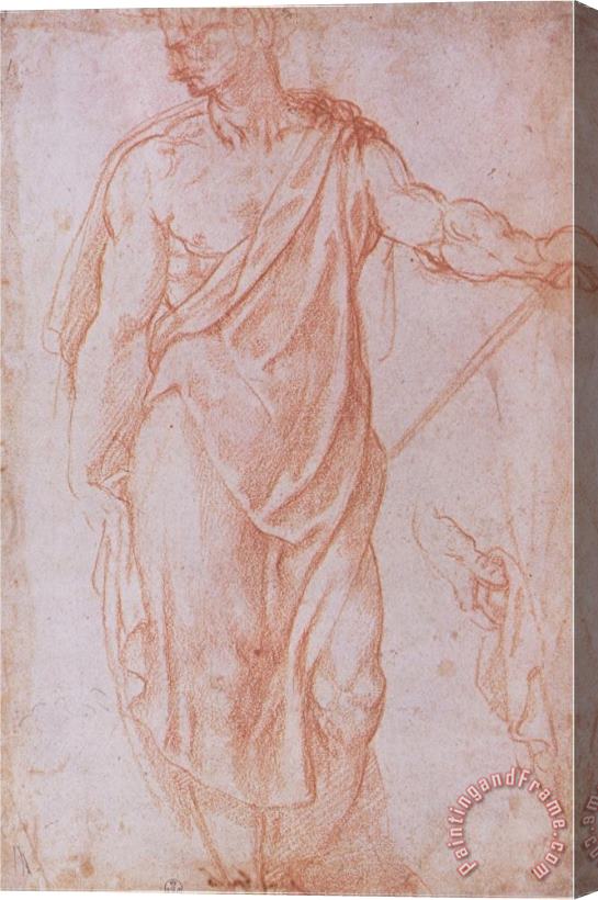 Michelangelo Buonarroti Sketch of a Man Holding a Staff And a Study of a Hand Stretched Canvas Painting / Canvas Art