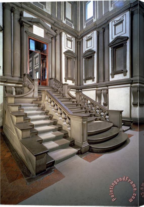 Michelangelo Buonarroti Staircase in The Entrance Hall of The Laurentian Library Completed by Bartolomeo Ammannati 1559 Stretched Canvas Painting / Canvas Art