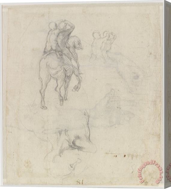 Michelangelo Buonarroti Studies of a Horse with Two Nude Riders And a Male Torso Stretched Canvas Painting / Canvas Art