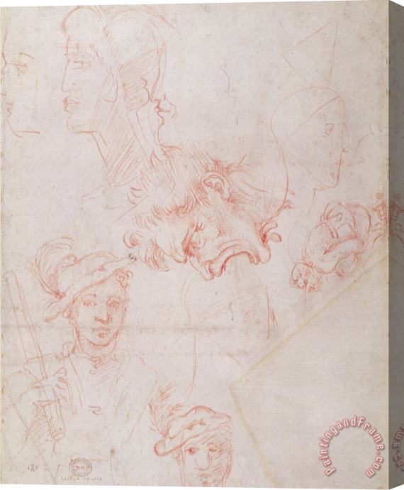 Michelangelo Buonarroti Studies of Heads 1508 12 Stretched Canvas Print / Canvas Art