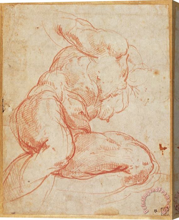 Michelangelo Buonarroti Study of a Nude Red Chalk on Paper Stretched Canvas Painting / Canvas Art