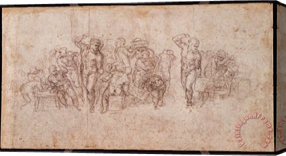 Michelangelo Buonarroti Study of Figures for a Narrative Scene Black Chalk on Paper Recto for Verso See 191764 Stretched Canvas Print / Canvas Art