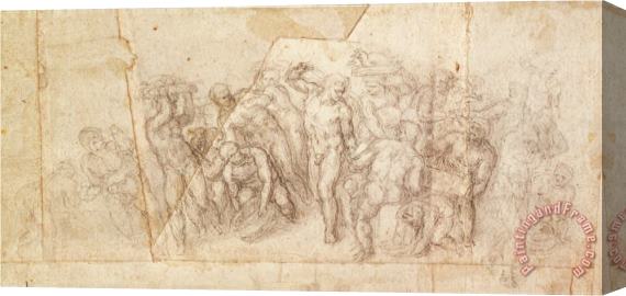 Michelangelo Buonarroti Study of Figures for a Narrative Scene Charcoal on Paper Recto Stretched Canvas Painting / Canvas Art