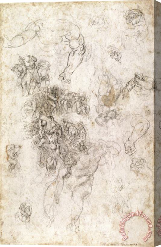 Michelangelo Buonarroti Study of Figures for The Last Judgement with Artist S Signature 1536 41 Stretched Canvas Painting / Canvas Art