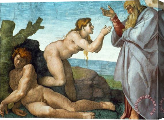 Michelangelo Buonarroti The Sistine Chapel Ceiling Frescos After Restoration The Creation of Eve Stretched Canvas Print / Canvas Art