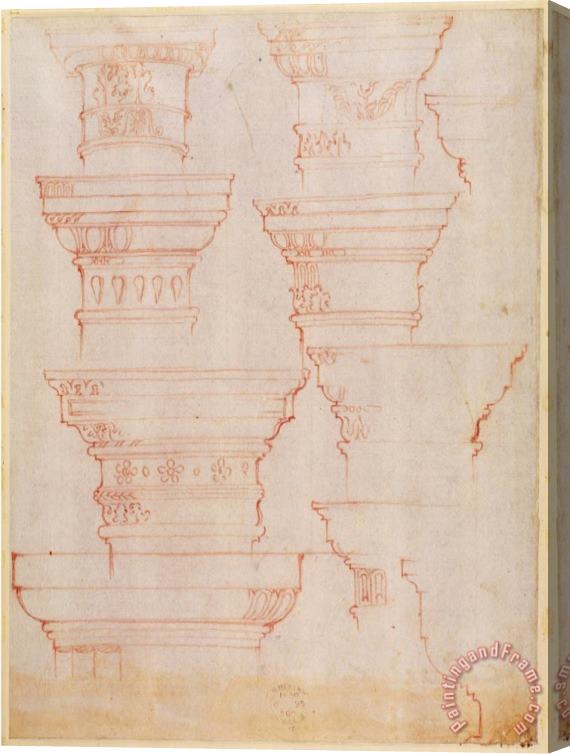 Michelangelo Buonarroti W 18v Study of Column Capitals Stretched Canvas Print / Canvas Art