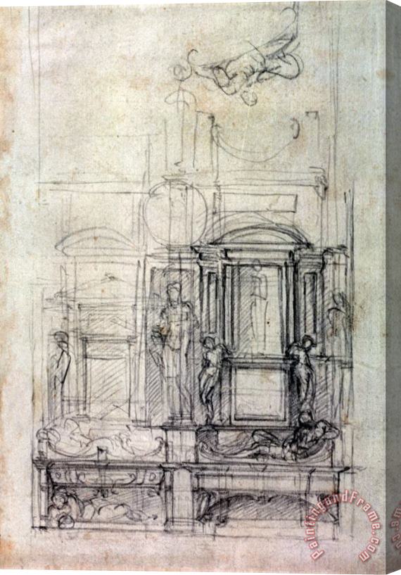 Michelangelo Buonarroti W 26r Design for The Medici Chapel in The Church of San Lorenzo Florence Charcoal Stretched Canvas Painting / Canvas Art