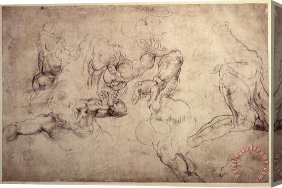 Michelangelo Buonarroti W 61v Male Figure Studies Stretched Canvas Print / Canvas Art