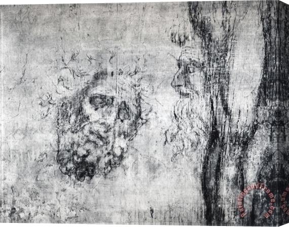 Michelangelo Buonarroti Wall Drawing of Two Heads C 1530 Stretched Canvas Print / Canvas Art