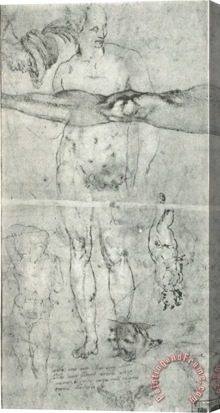 Michelangelo Various Studies Including a Tracing From The Other Side of The Sheet Stretched Canvas Painting / Canvas Art