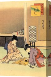 Edna Smith in a Japanese Wrap Canvas Prints - Girls Playing A Game Japanese Print by Miyamoto Musashi