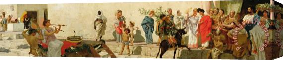 Modesto Faustini A Roman Street Scene with Musicians and a Performing Monkey Stretched Canvas Painting / Canvas Art
