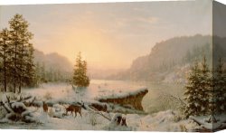 Edna Smith in a Japanese Wrap Canvas Prints - Winter Landscape by Mortimer L Smith