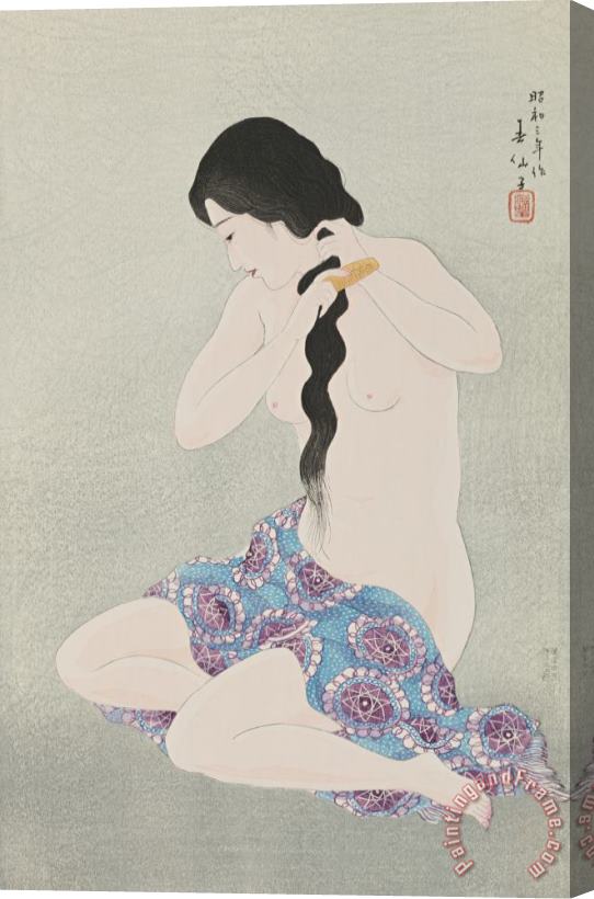 Natori Shunsen Combing The Hair (kami Suki) Stretched Canvas Print / Canvas Art