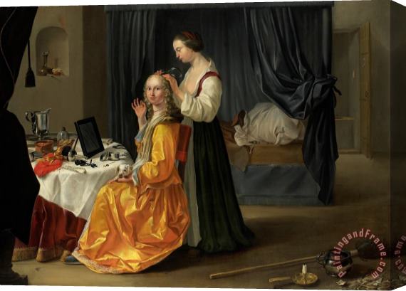 Netherlandish School Lady At Her Toilet Stretched Canvas Print / Canvas Art