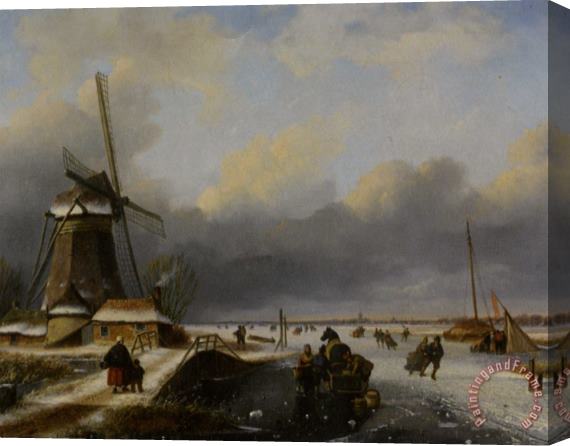 Nicolaas Johannes Roosenboom Skaters on a Frozen River Stretched Canvas Print / Canvas Art