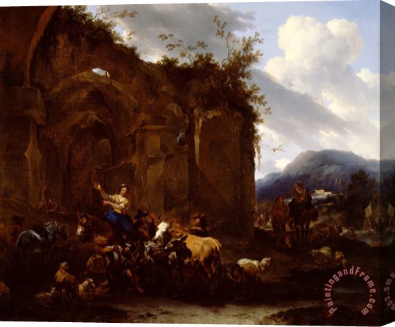 Nicolaes Pietersz Berchem A Farrier And Peasants Near Roman Ruins Stretched Canvas Print / Canvas Art