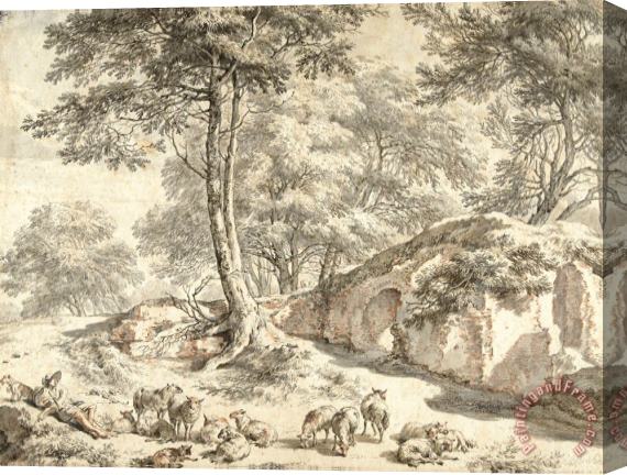 Nicolaes Pietersz Berchem Herder Met Schapen Bij Een Ruine Tussen Bomen Stretched Canvas Painting / Canvas Art