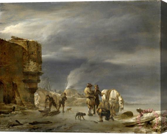 Nicolaes Pietersz Berchem On The Ice Near a Town Stretched Canvas Print / Canvas Art