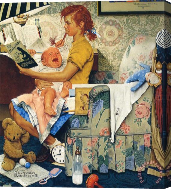 Norman Rockwell Babysitter Stretched Canvas Painting / Canvas Art