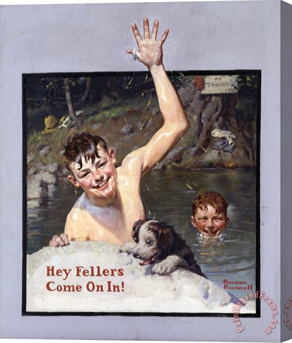 Norman Rockwell Hey Fellers, Come on In! 1920 Stretched Canvas Painting / Canvas Art