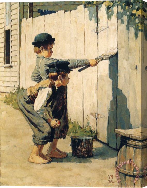 Norman Rockwell Tom Sawyer Whitewashing The Fence Stretched Canvas Painting / Canvas Art