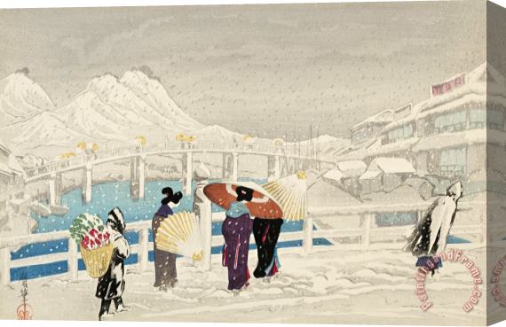 Oda Kazuma Matsuye Bridge in Snow (matsuye Ohashi) Stretched Canvas Painting / Canvas Art