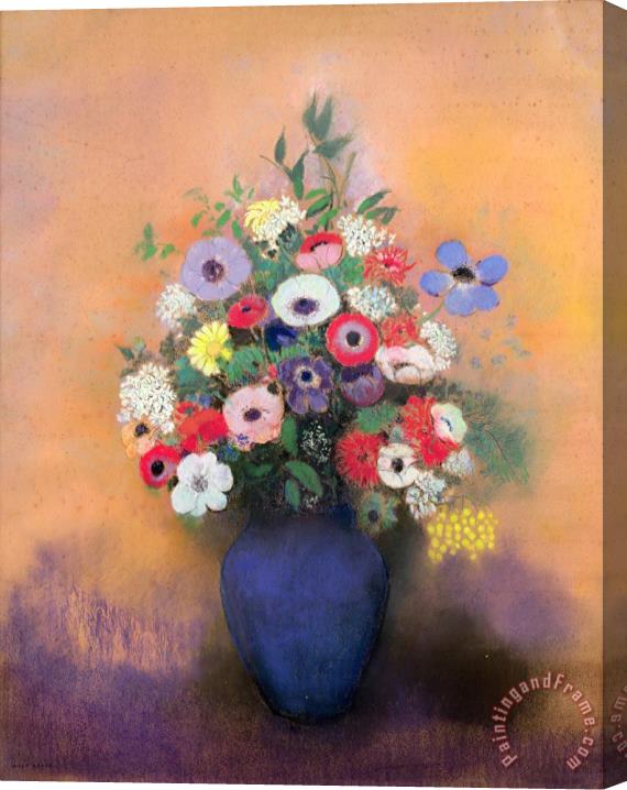 Odilon Redon Anemones And Lilac In A Blue Vase Stretched Canvas Print / Canvas Art