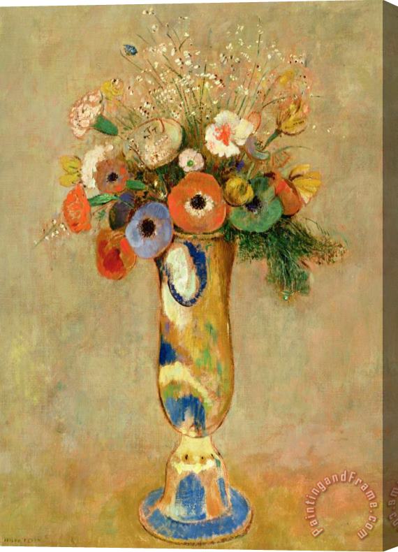 Odilon Redon Flowers In A Painted Vase Stretched Canvas Print / Canvas Art
