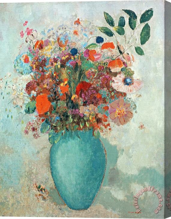 Odilon Redon Flowers In A Turquoise Vase Stretched Canvas Painting / Canvas Art