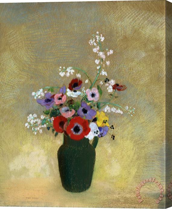 Odilon Redon Large Green Vase with Mixed Flowers Stretched Canvas Print / Canvas Art