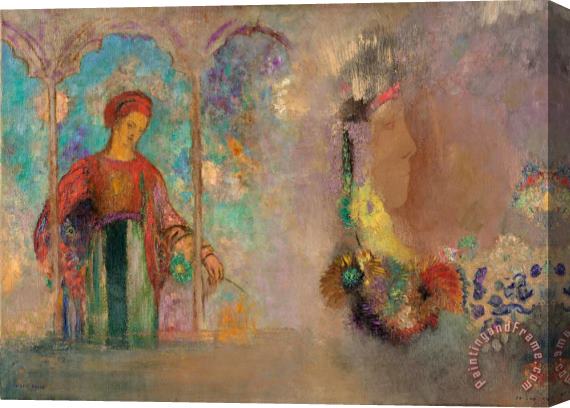 Odilon Redon Woman in a Gothic Arcade Woman with Flowers Stretched Canvas Print / Canvas Art