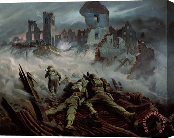 Orville Norman Fisher Highlanders advancing to Caen Stretched Canvas Painting / Canvas Art
