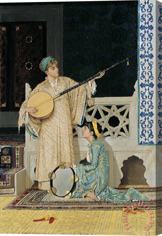 Osman Hamdi Bey Two Musician Girls Stretched Canvas Print / Canvas Art