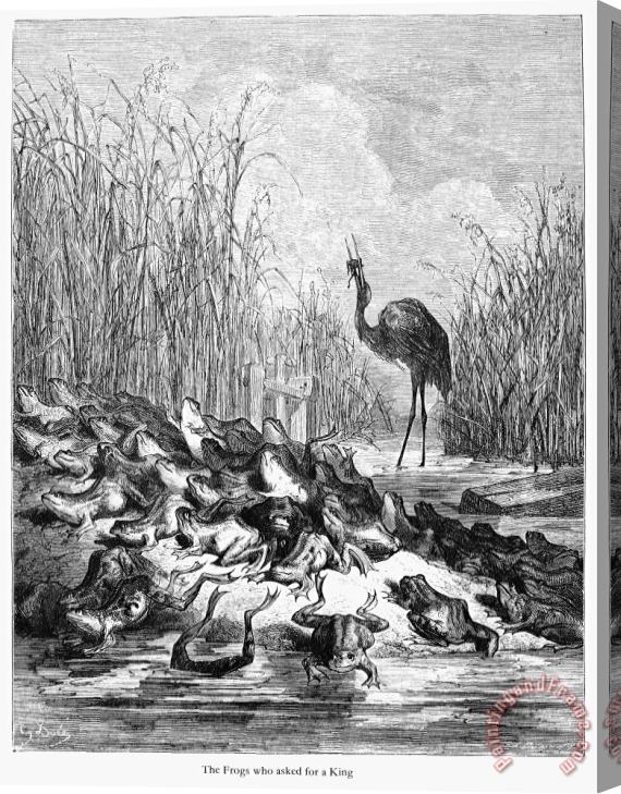 Others Aesop: Crane And Frogs Stretched Canvas Print / Canvas Art