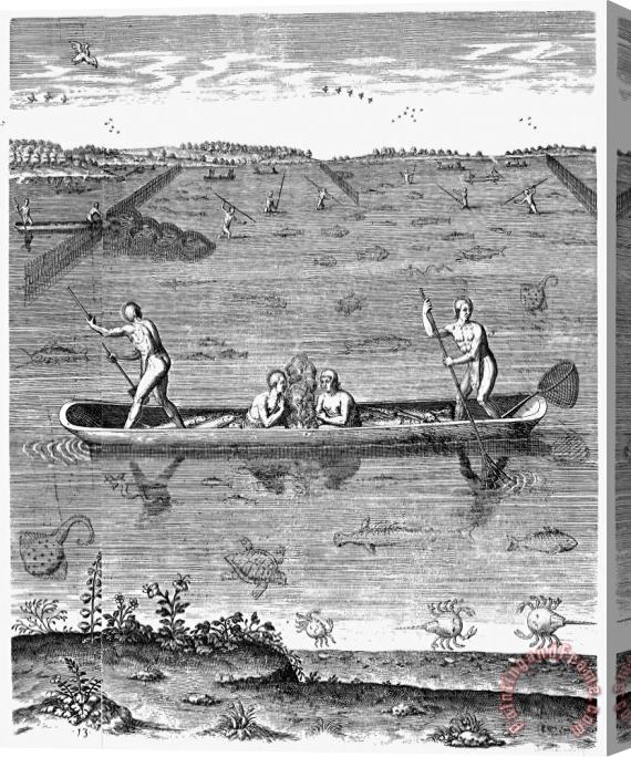 Others ALGONQUIAN: FISHING, c1585 Stretched Canvas Painting / Canvas Art