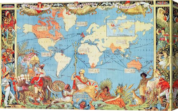Others Antique Illustrated Map Of The World Stretched Canvas Print / Canvas Art