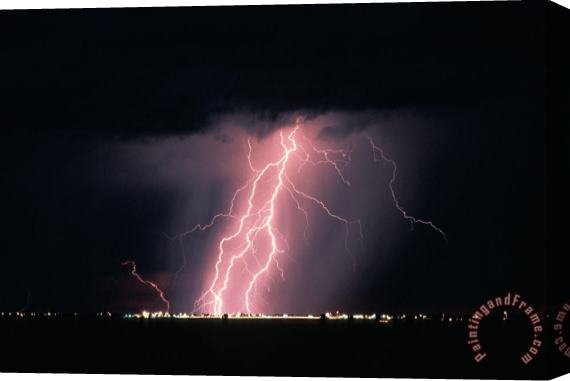 Others Arizona Lightning Over City Lights Stretched Canvas Print / Canvas Art