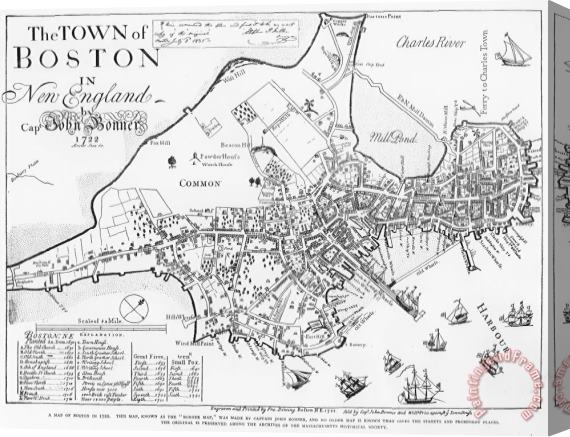 Others Boston Map, 1722 Stretched Canvas Print / Canvas Art