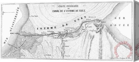 Others Map: Suez Canal, 1869 Stretched Canvas Painting / Canvas Art