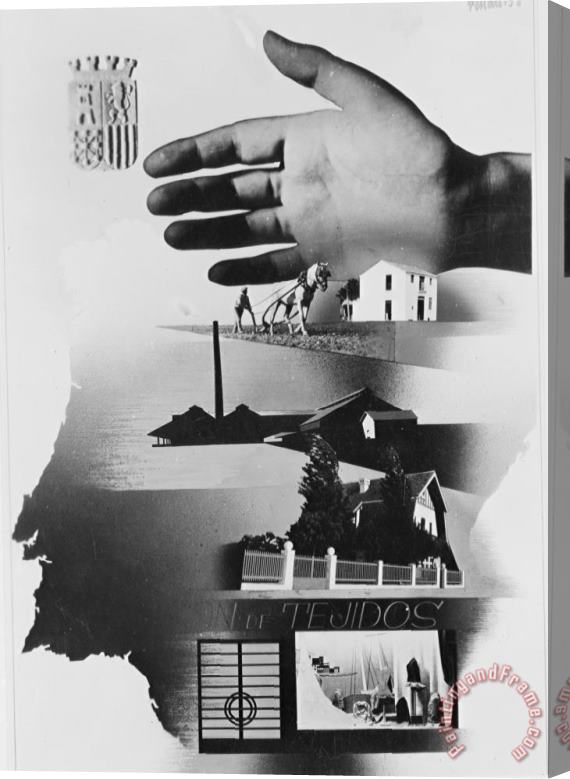 Others Spanish War Poster C1935-1942 The Protective Hand Of The State Shielding The Nation Stretched Canvas Painting / Canvas Art