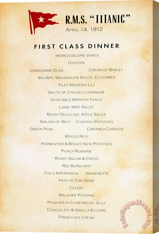 Others Titanic: Menu, 1912 Stretched Canvas Painting / Canvas Art
