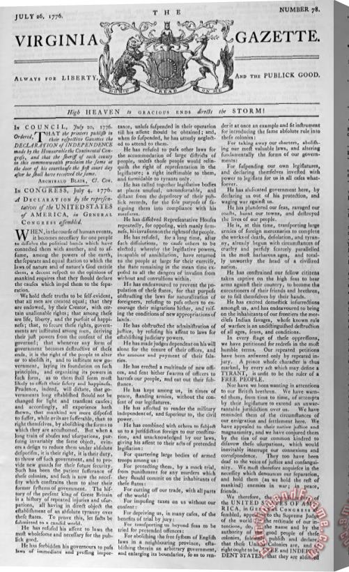 Others Virginia Gazette, 1776 Stretched Canvas Print / Canvas Art