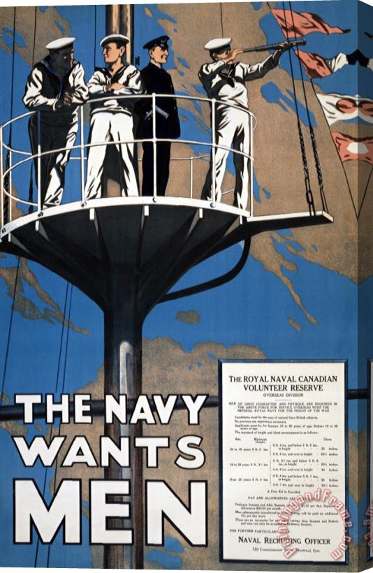 Others World War I 1914 1918 Canadian Recruitment Poster For The Royal Canadian Navy Stretched Canvas Painting / Canvas Art