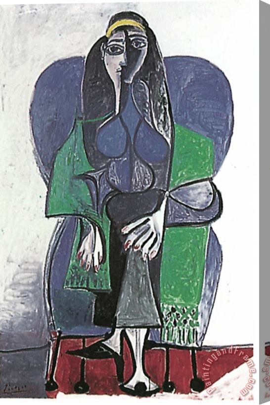 Pablo Picasso Femme Assise a L Echarpe Verde C 1960 Stretched Canvas Painting / Canvas Art
