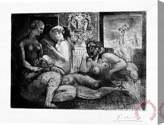 Pablo Picasso Four Nude Women And a Sculpted Head (vollard Suite Pl. 82), 1934 Stretched Canvas Print / Canvas Art