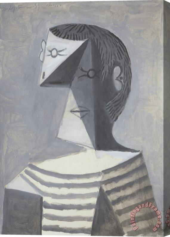 Pablo Picasso Half Length Portrait of a Man in a Striped Jersey (buste D'homme En Tricot Raye) Stretched Canvas Painting / Canvas Art